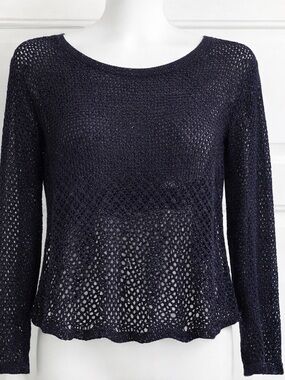 Rock & Republic Sparkle Open-Knit Sweater - Purple - LARGE